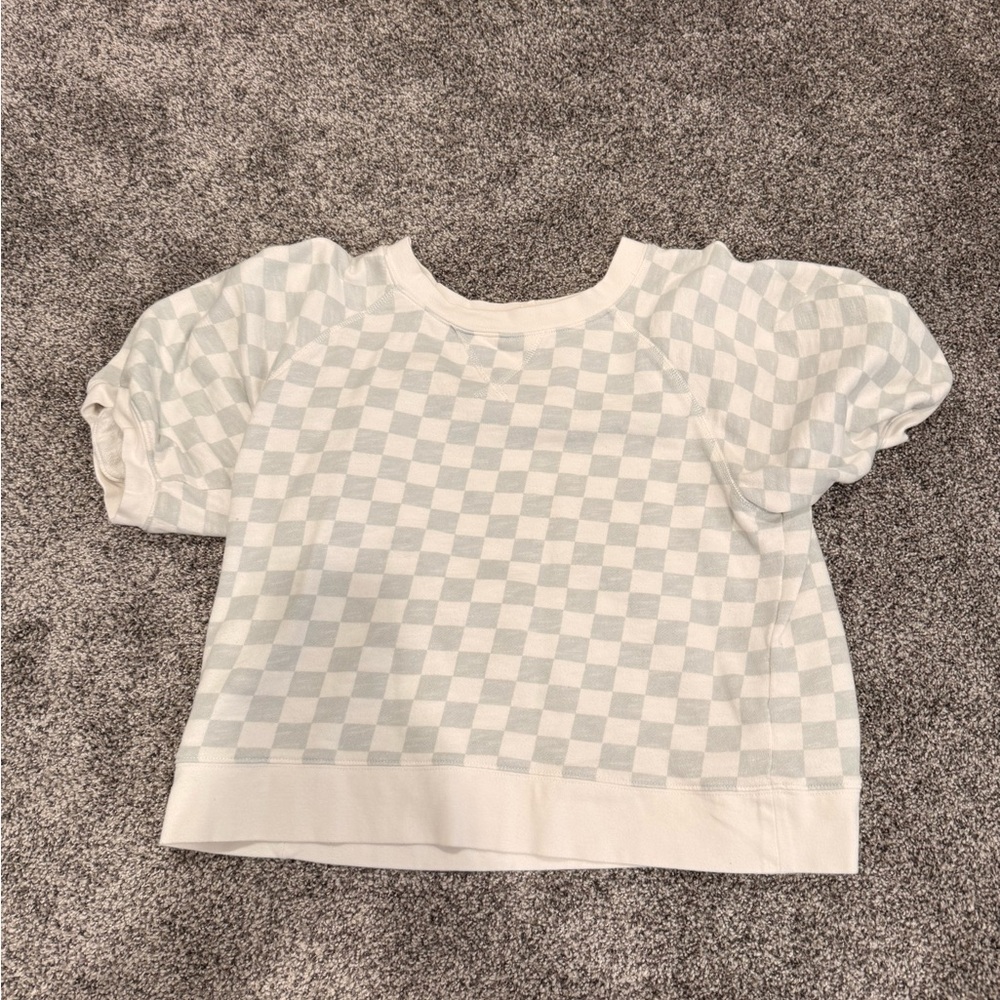 Checkered White and blue Top
